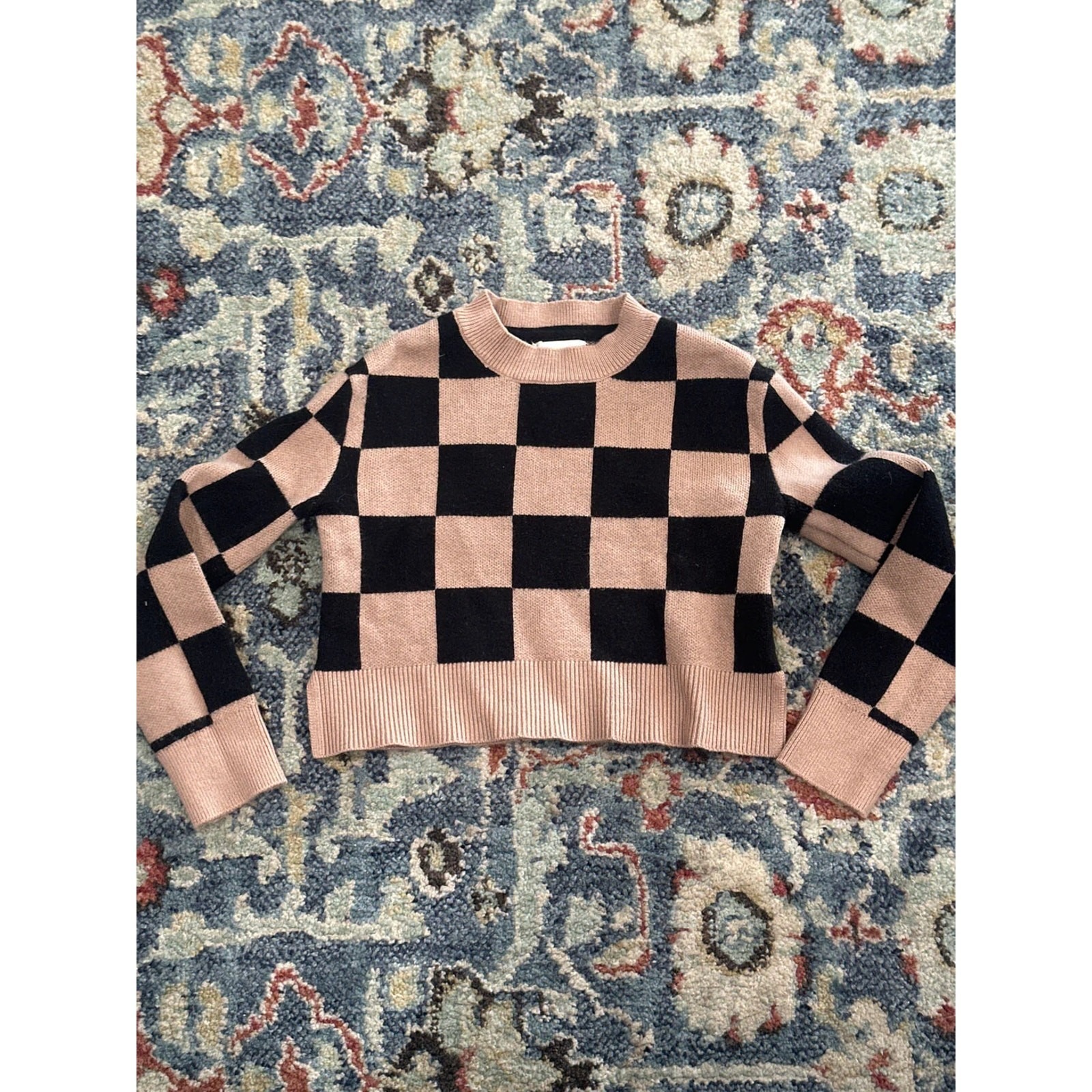 Max Studio Checkerboard Sweater Girls 3t Pink Black Knit Pullover Euc
